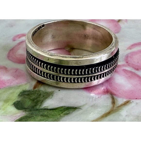 Vintage 90's Mexico 925 Silver Mens Spinner Ring 12 grams Sz 13 3/4 - Picture 3 of 10